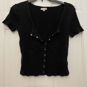 SO Black Ribbed Cropped Button Up Top M
